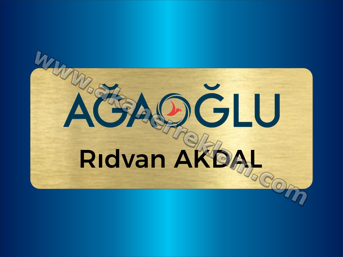 Fırçalı Altın Metal Yaka İsimliği (Üstten Logolu)