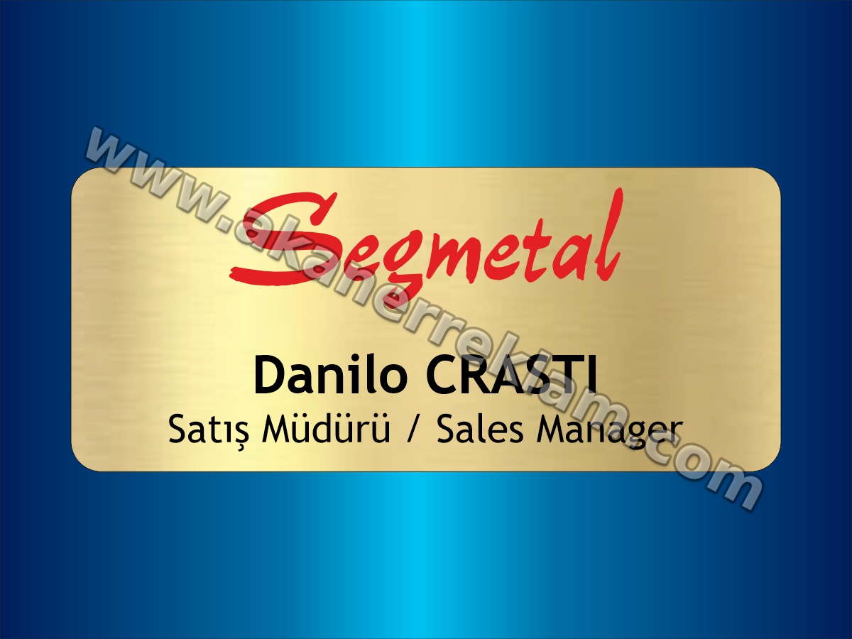 Parlak Altın Metal Yaka İsimliği (Üstten Renkli Logolu)